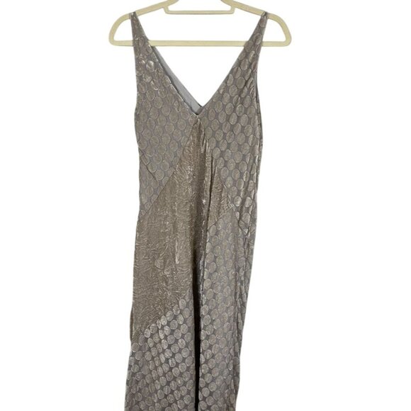 Banana Republic Velour Babydoll Maxi Dress 10 Gray Polka Dot Y2K Retro Tank 80s - Picture 9 of 14